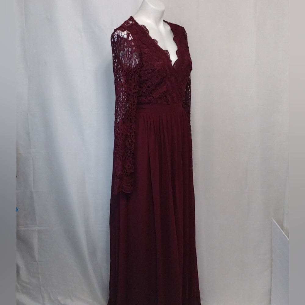 NWT Lulus Burgundy Lace Open Back Maxi Gown Romantic Formal Evening Glam Medium - Picture 10 of 14